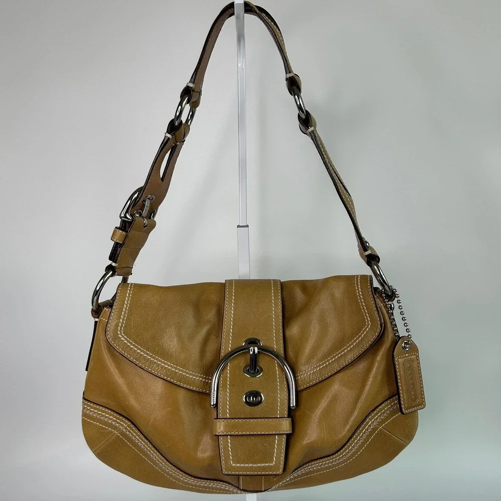 Coach Soho 10578 British Tan Leather Flap Shoulder Bag Good
